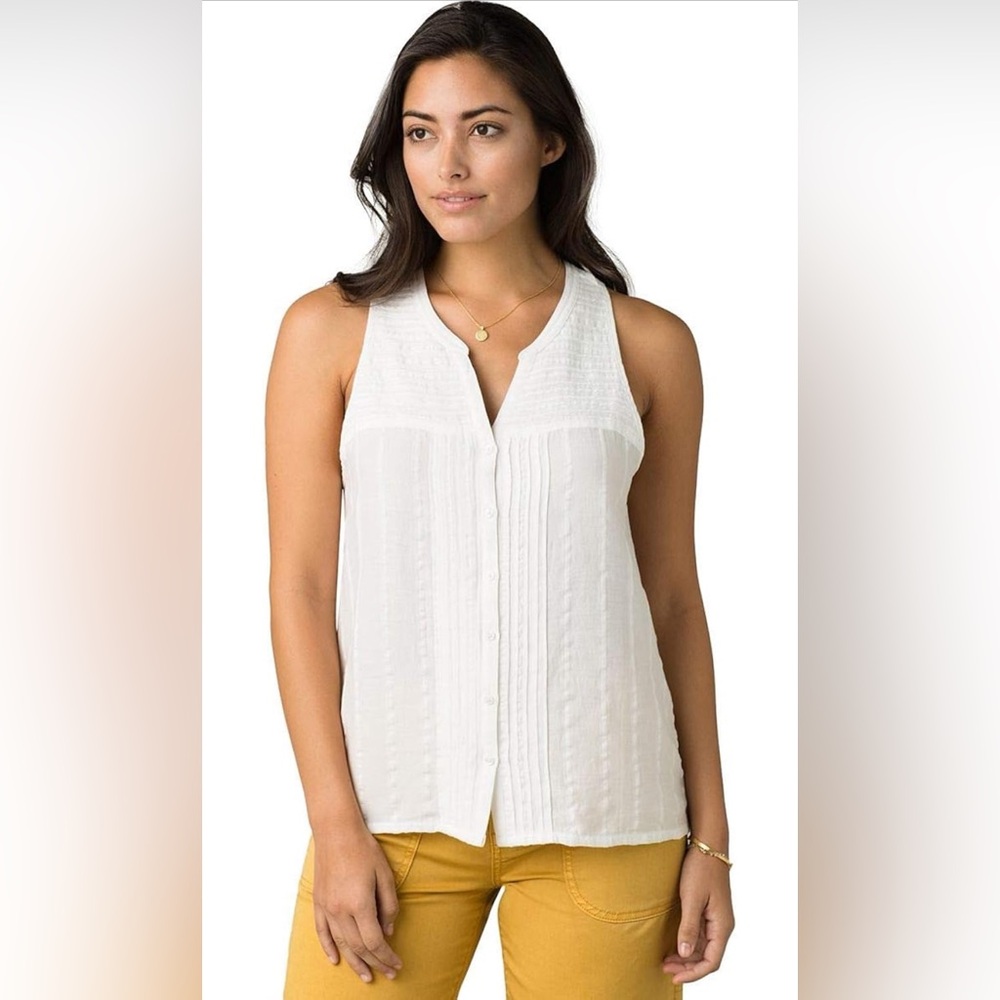 prAna Women's Nieves Tank White Buttons Size XS